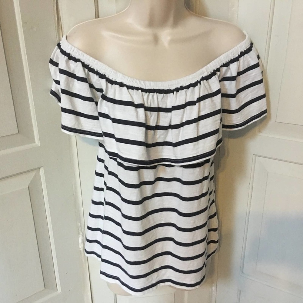 Beach Lunch Lounge White & Blue Striped 100% Cotton Top